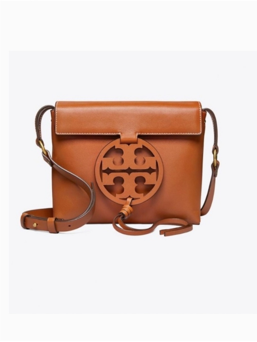 Tory Burch Miller Cognac/Maple Smooth  Leather Logo Flap Crossbody NWOT. RARE.